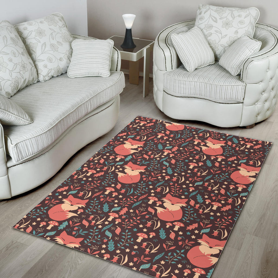 Fox Leaves Mushroom Pattern Area Rug