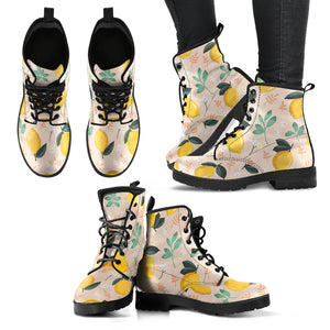 Lemon Flower Leave Pattern Leather Boots