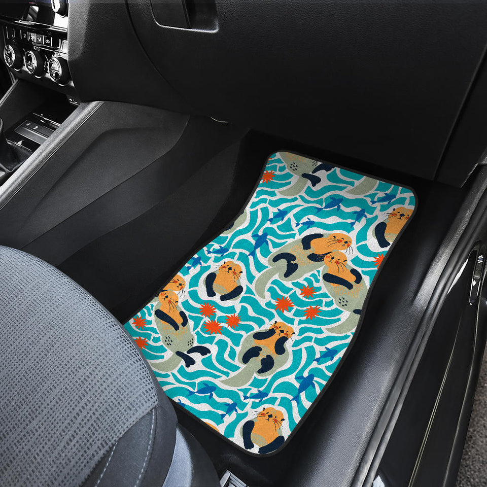 Cute Sea Otters Fishe Sea Urchin Pattern Front And Back Car Mats