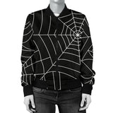 Spider Web Pattern Black Background White Cobweb Women'S Bomber Jacket