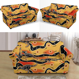 Kangaroo Australian Aboriginal Art Pattern Loveseat Couch Slipcover