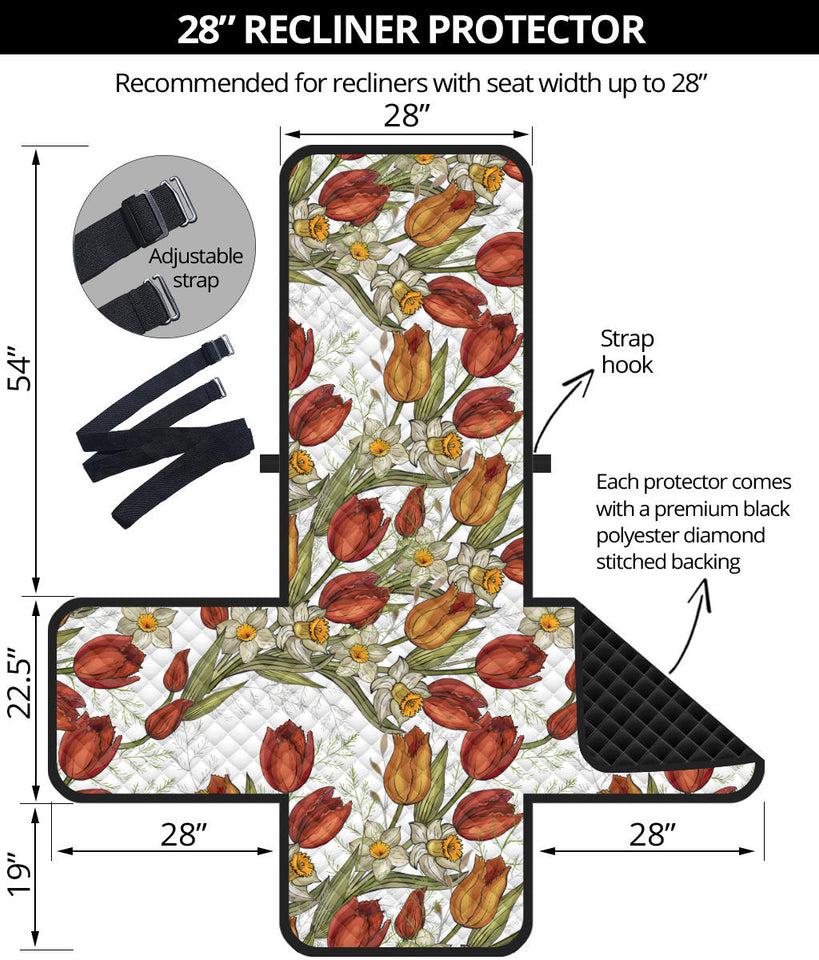 Red tulips and daffodils pattern Recliner Cover Protector