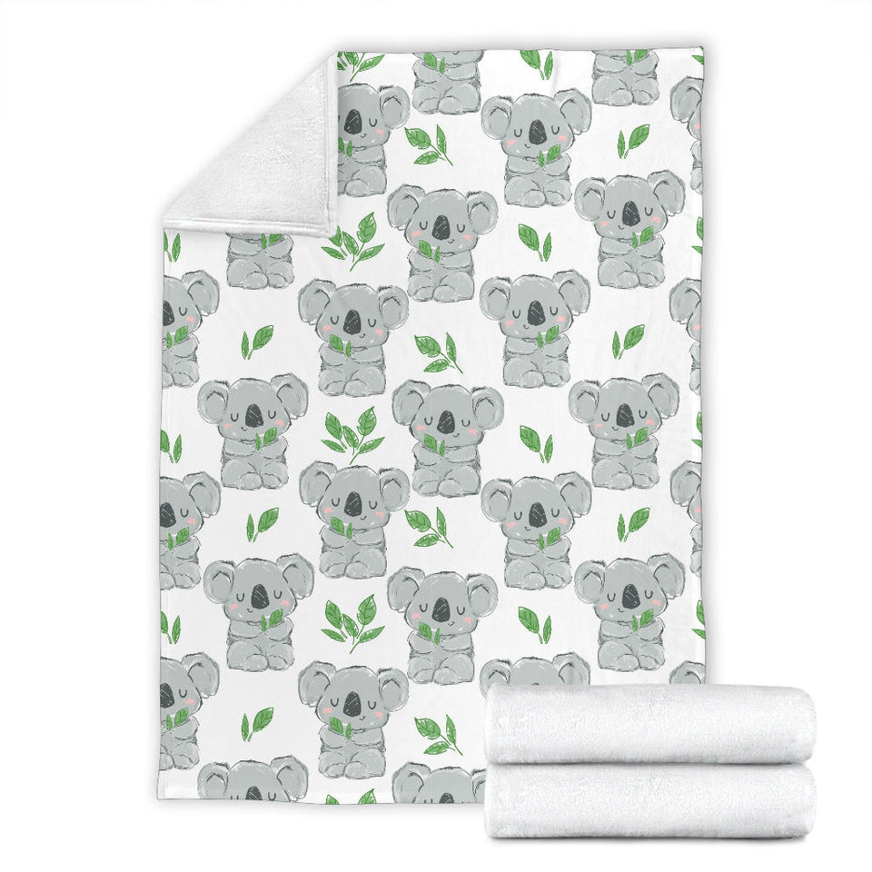 Hand Drawn Koala Leaves Pattern Premium Blanket