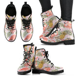 Pink Flamingo Birds Pineapples Hibiscus Flower Pattern Leather Boots