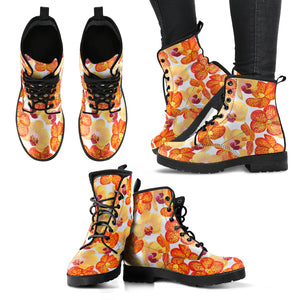 Orange Yellow Orchid Flower Pattern Background Leather Boots