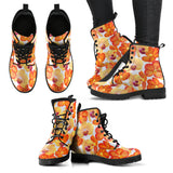 Orange Yellow Orchid Flower Pattern Background Leather Boots