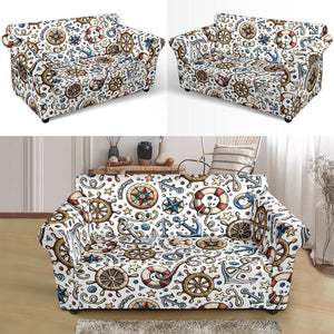 Cute Nautical Steering Wheel Anchor Pattern Loveseat Couch Slipcover