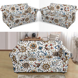 Cute Nautical Steering Wheel Anchor Pattern Loveseat Couch Slipcover