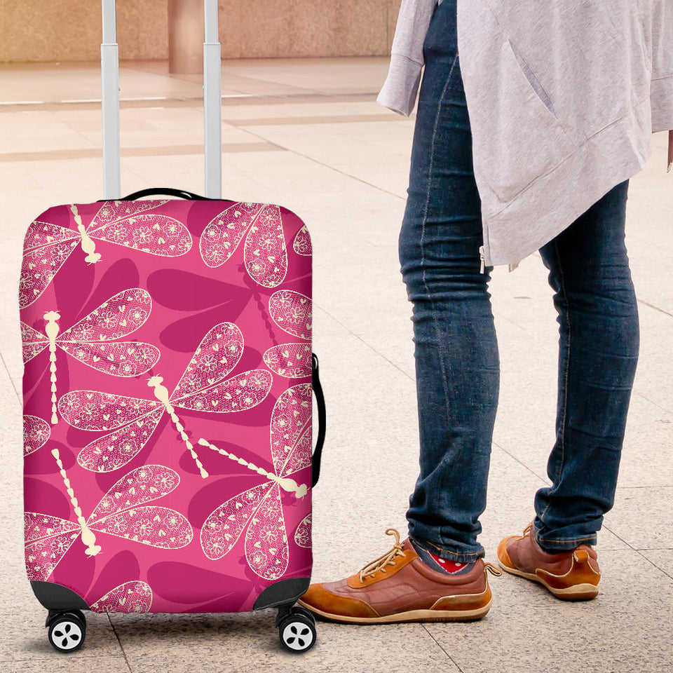 Beautiful Dragonfly Pink Background Luggage Covers