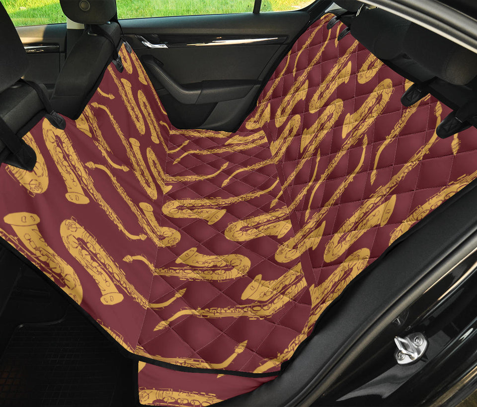 Hand Drawn Gold Saxophone Red Background  Dog Car Seat Covers