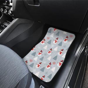 Snowman Christmas  Tree Snow Gray Background Front Car Mats