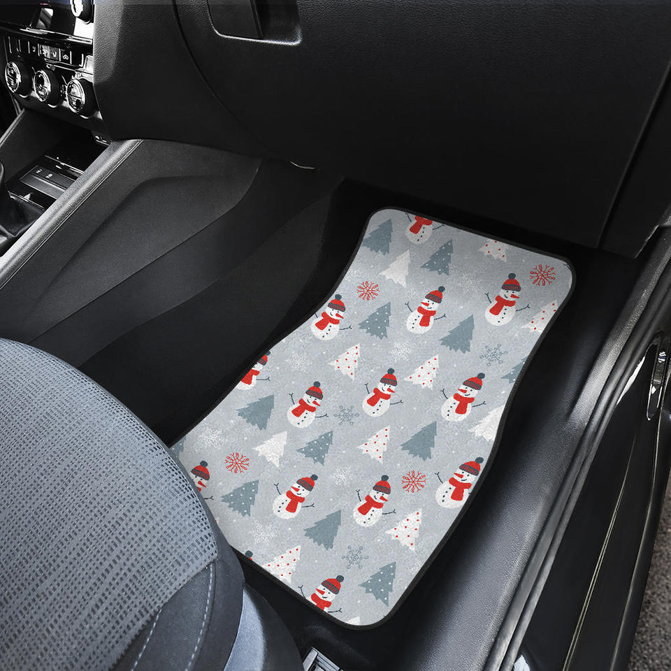 Snowman Christmas  Tree Snow Gray Background Front Car Mats