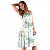 Cute Rhino Pattern Sleeveless Midi Dress
