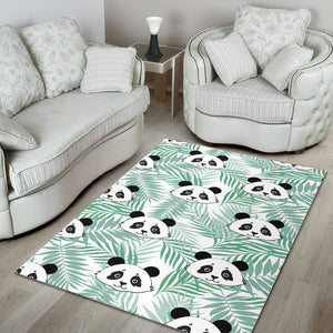 Panda Pattern Tropical Leaves Background Area Rug