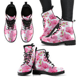 Pink Purple Orchid Pattern Background Leather Boots