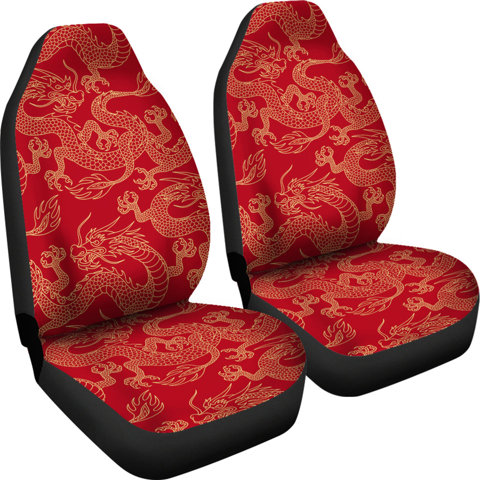 Gold Dragons Red Background Universal Fit Car Seat Covers