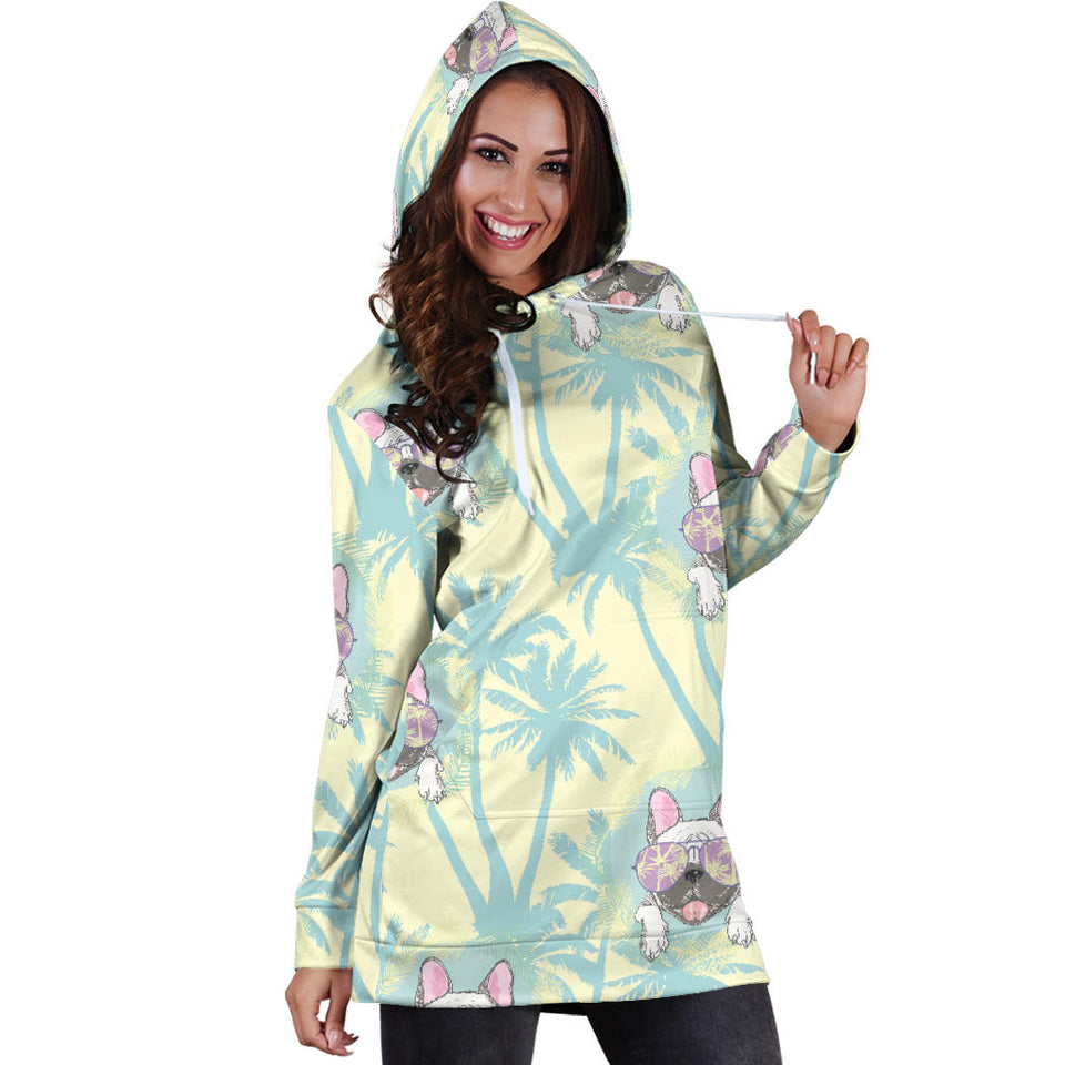 French Bulldog Hawaii Blackground Women'S Hoodie Dress