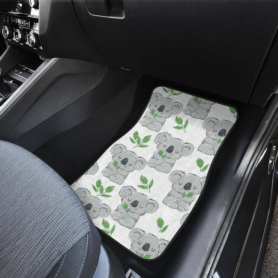 Hand Drawn Koala Leaves Pattern Front And Back Car Mats