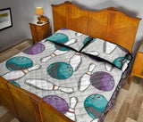 Bowling ball and pin gray background Quilt Bed Set