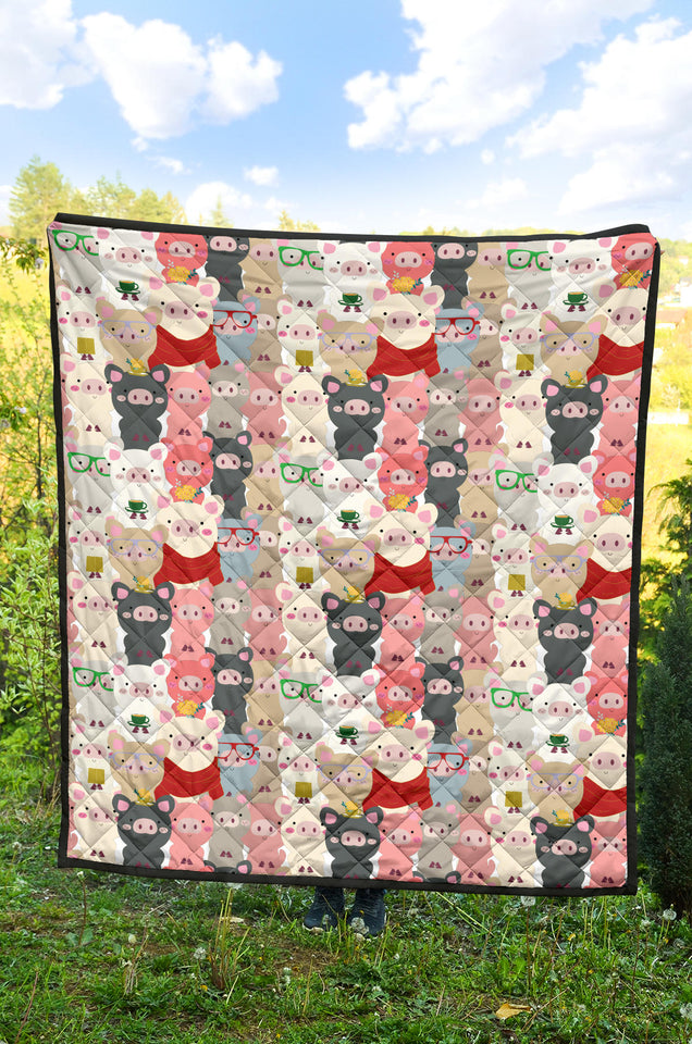 Pig Pattern Print Design 02 Premium Quilt