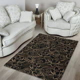 Luxurious Gold Lotus Waterlily Black Background Area Rug