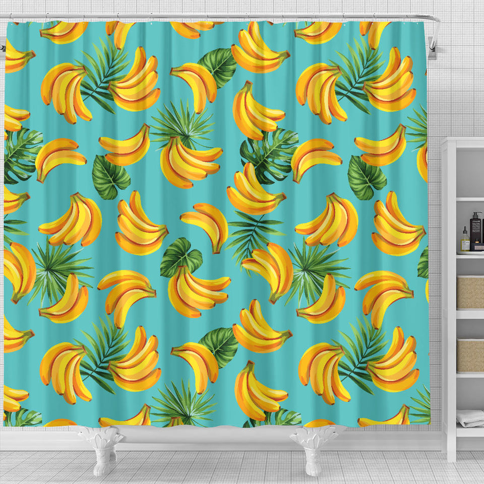Banana Palm Leaves Pattern Background Shower Curtain Fulfilled In US