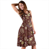 Coffee Bean Flower Pattern Sleeveless Midi Dress