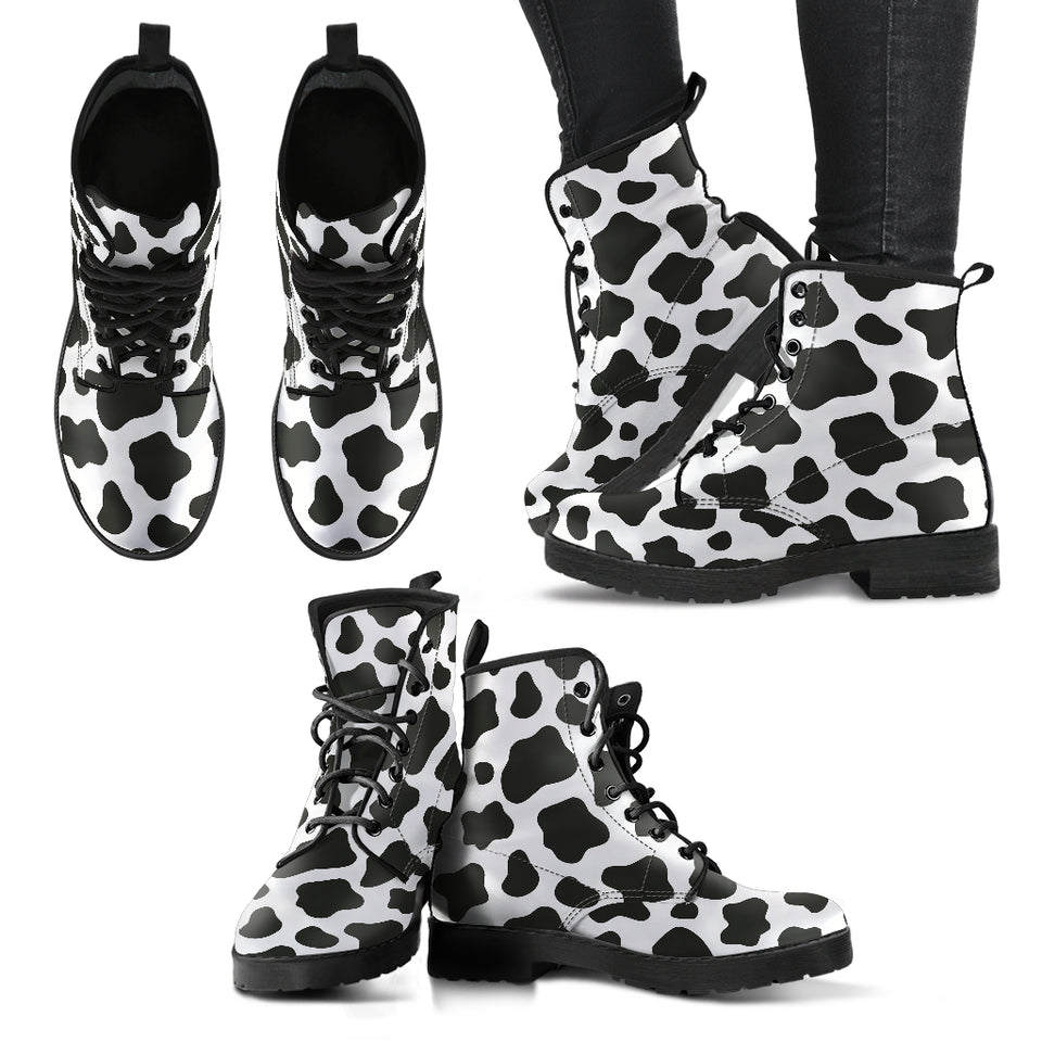 Cow Skin Pattern Leather Boots