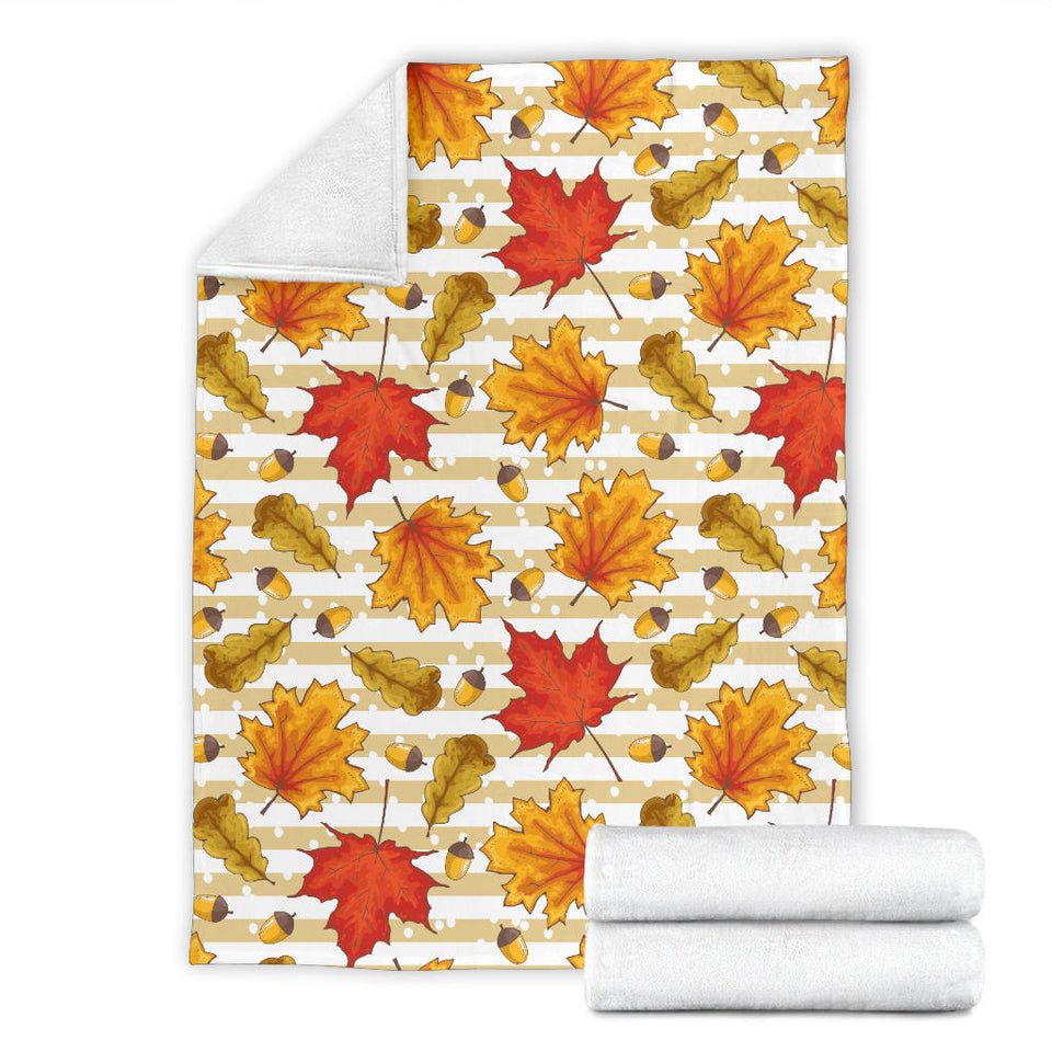 Maple Leaf Oak Leaf Acorns Beige Striped Background Premium Blanket