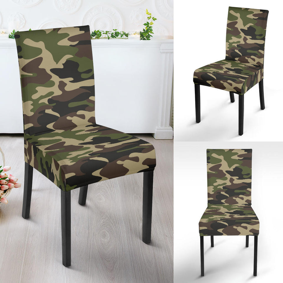 Dark Green Camo Camouflage Pattern Dining Chair Slipcover