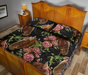 Horse head wild roses pattern Quilt Bed Set