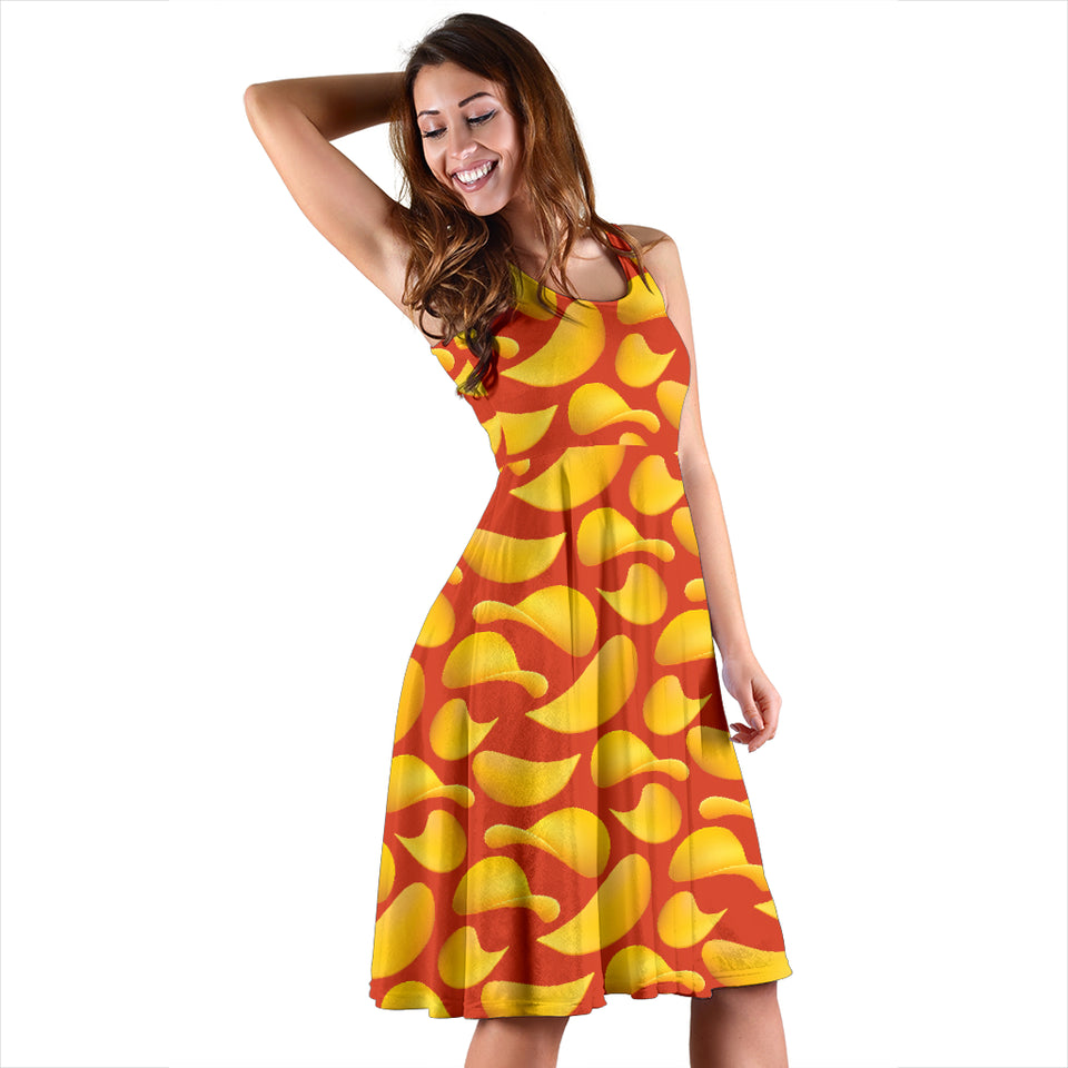 Potato Chips Pattern Print Design 05 Sleeveless Midi Dress