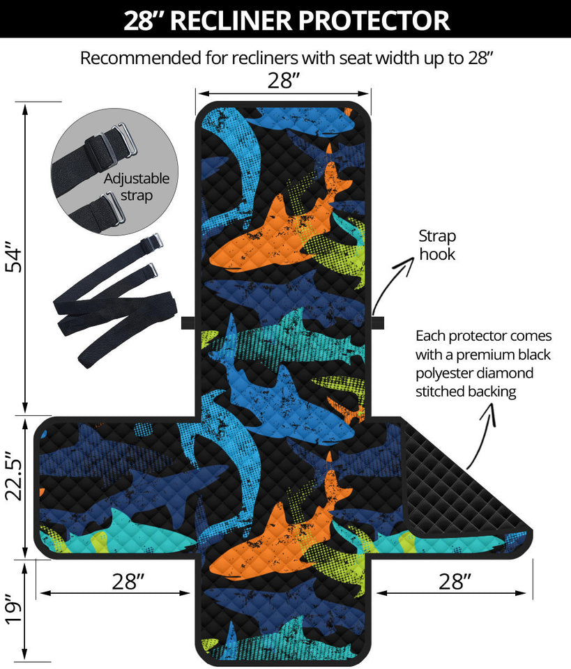Colorful shark Recliner Cover Protector