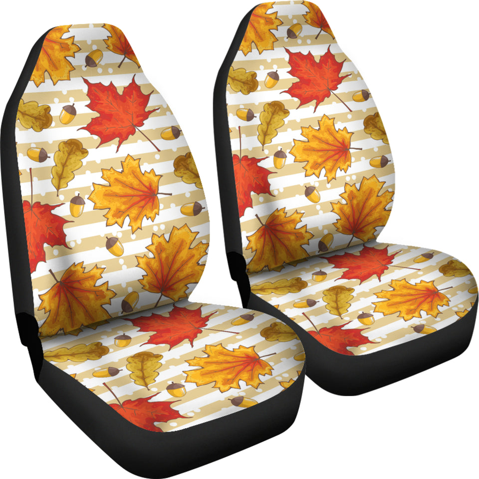 Maple Leaf Oak Leaf Acorns Beige Striped Background Universal Fit Car Seat Covers