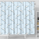 Dolphin Blue Striped Background Shower Curtain Fulfilled In US