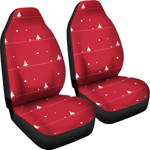 Christmas Tree Star Snow Red Background Universal Fit Car Seat Covers