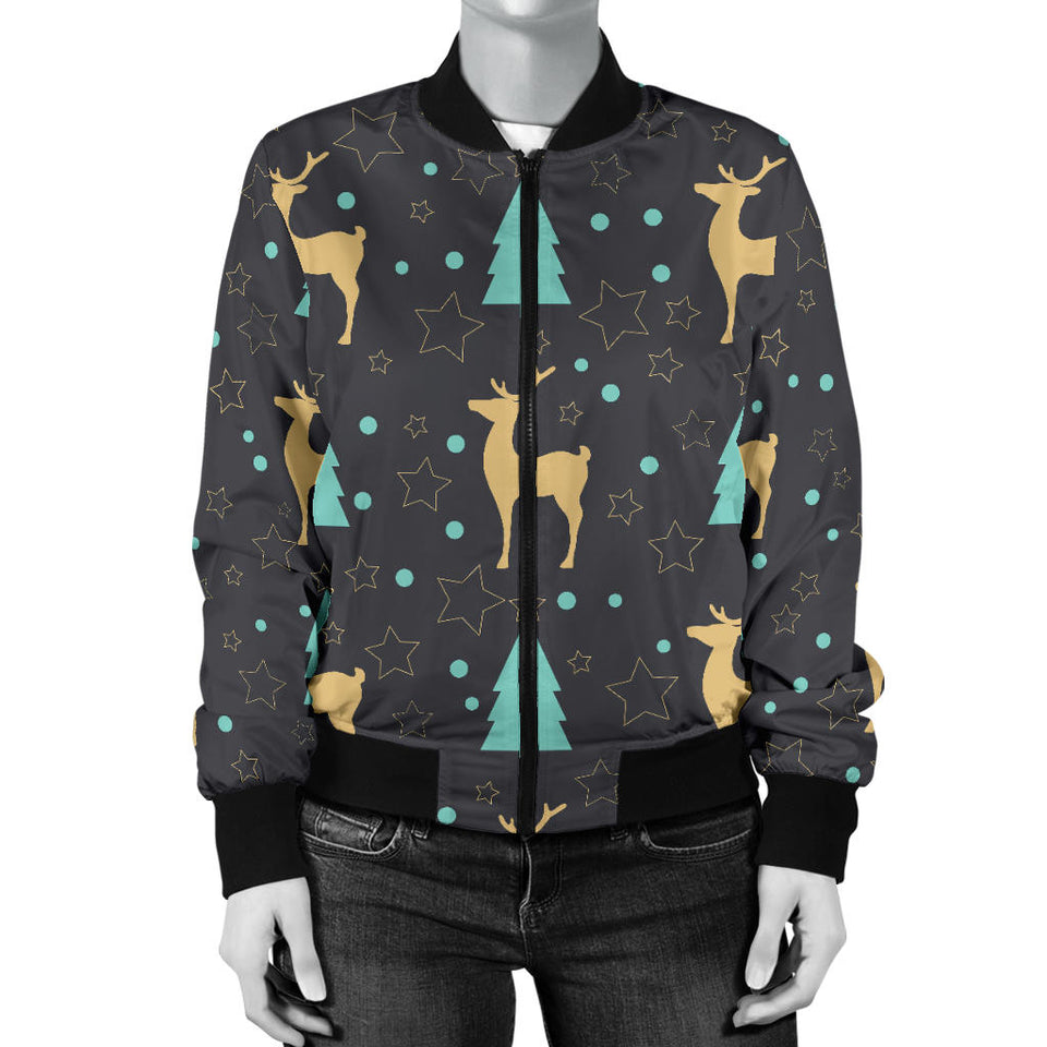Deers Star Tree Pattern Women'S Bomber Jacket