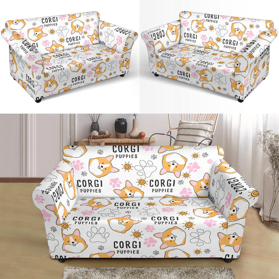 Corgi Dog Pattern Loveseat Couch Slipcover