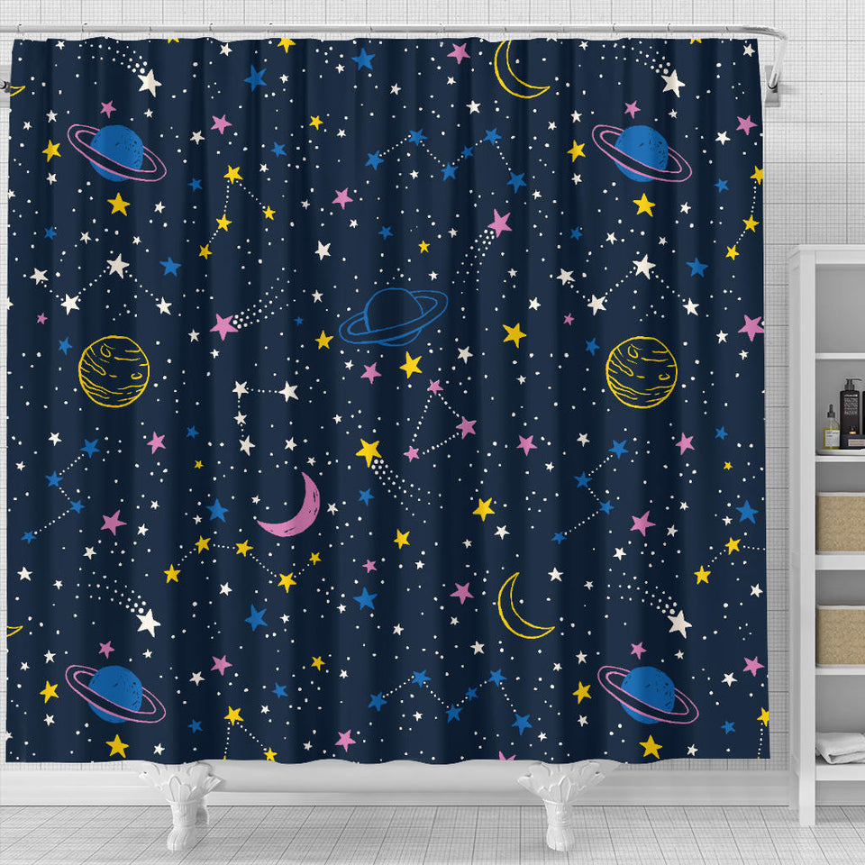 Space Pattern With Planets, Comets, Constellations And Stars Shower Curtain Fulfilled In US