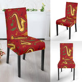 Saxophone Cornet Pattern Red Background Dining Chair Slipcover
