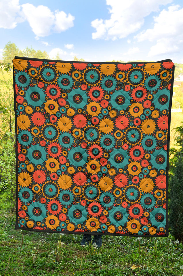 Gear Pattern Print Design 01 Premium Quilt
