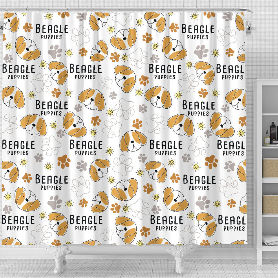 Cute Beagle Dog Pattern Background Shower Curtain Fulfilled In US