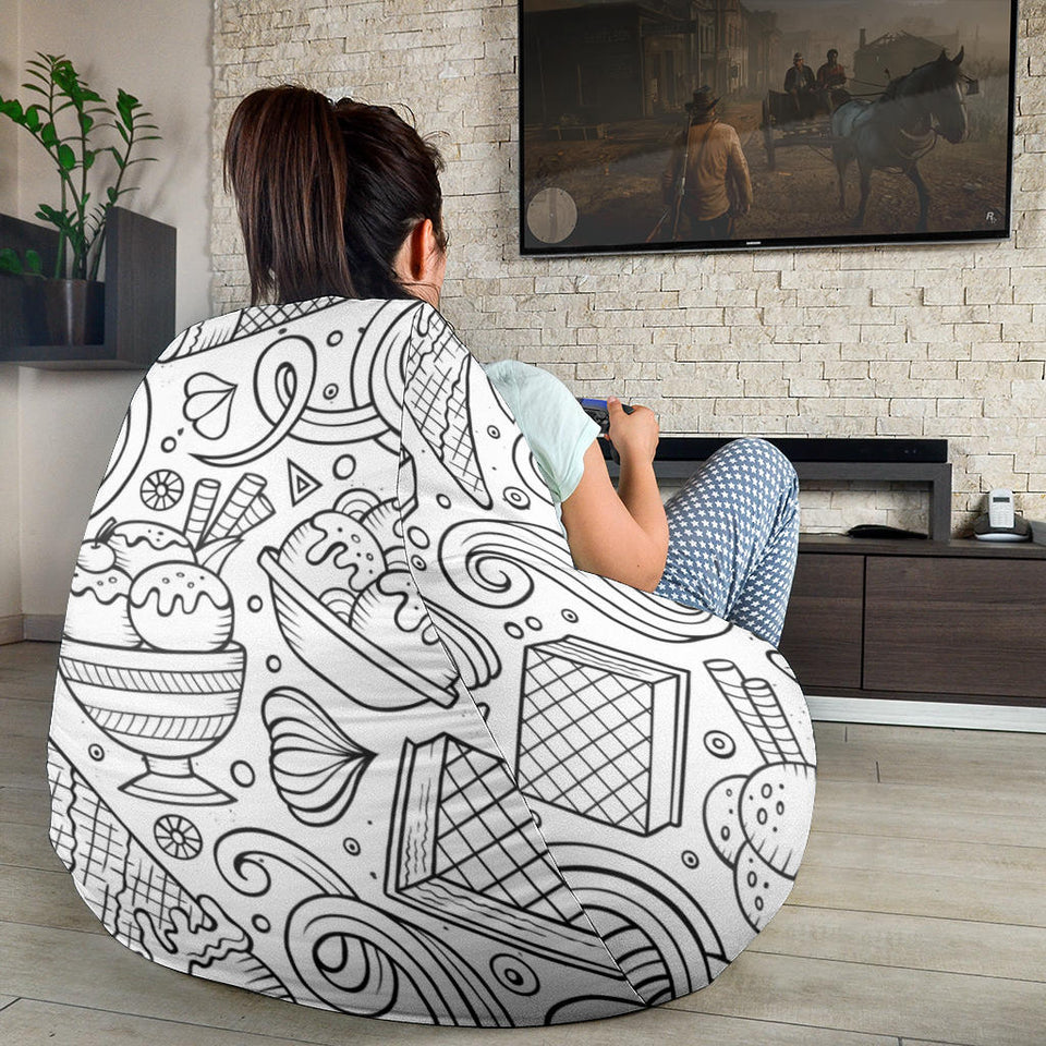 Cartoon Hand Drawn Ice Cream Black White Bean Bag Cover