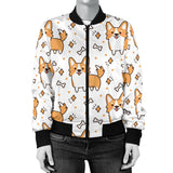 Cute Corgi Heart Star Bone Pattern Women'S Bomber Jacket