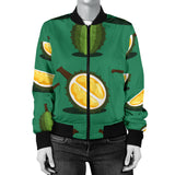 Durian Pattern Green Background Women'S Bomber Jacket