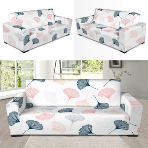 Black Gray Cream Coral Ginkgo Leaves Pattern Sofa Slipcover