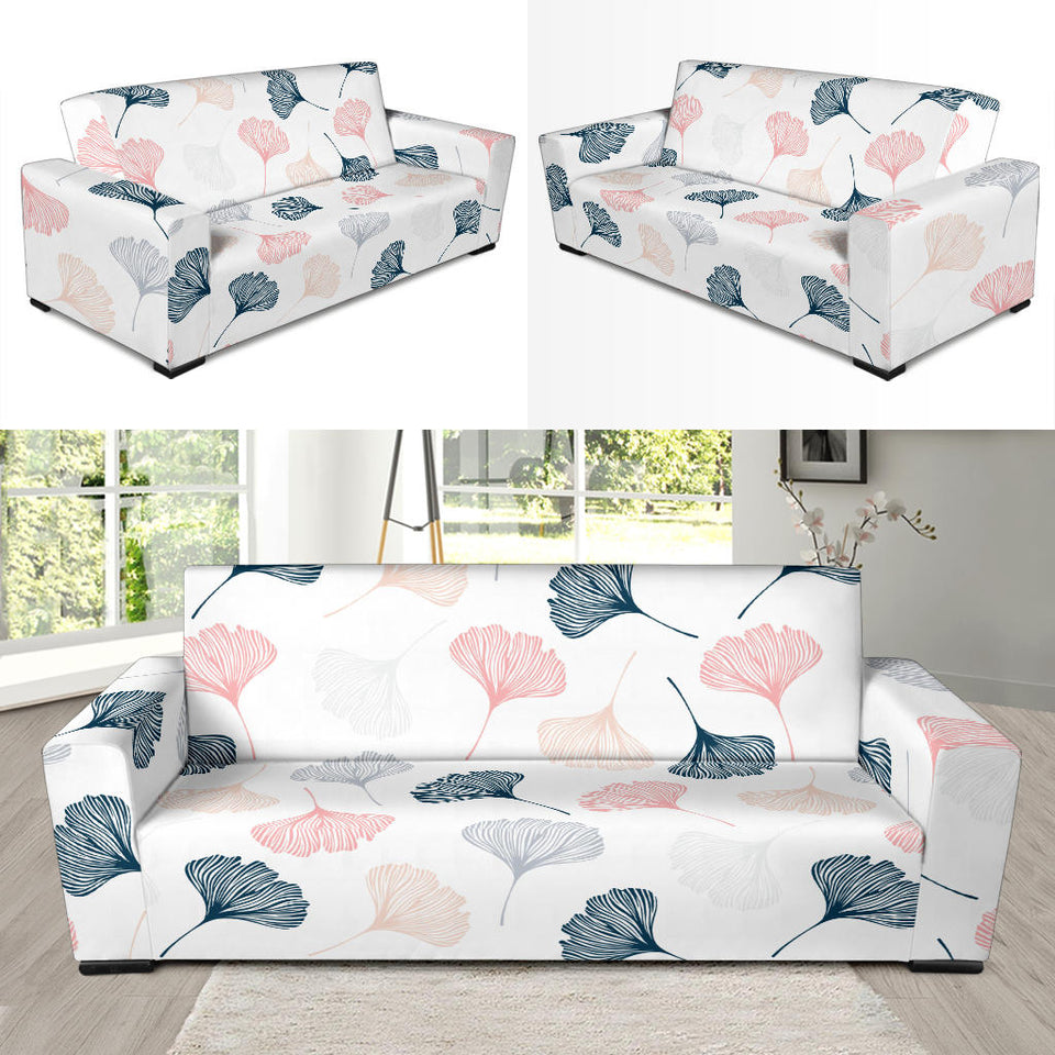 Black Gray Cream Coral Ginkgo Leaves Pattern Sofa Slipcover