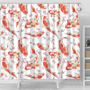 Watercolor Koi Fish Carp Fish Pattern Shower Curtain Fulfilled In US