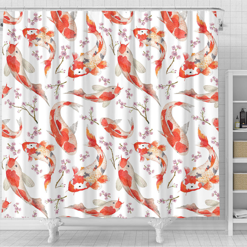 Watercolor Koi Fish Carp Fish Pattern Shower Curtain Fulfilled In US