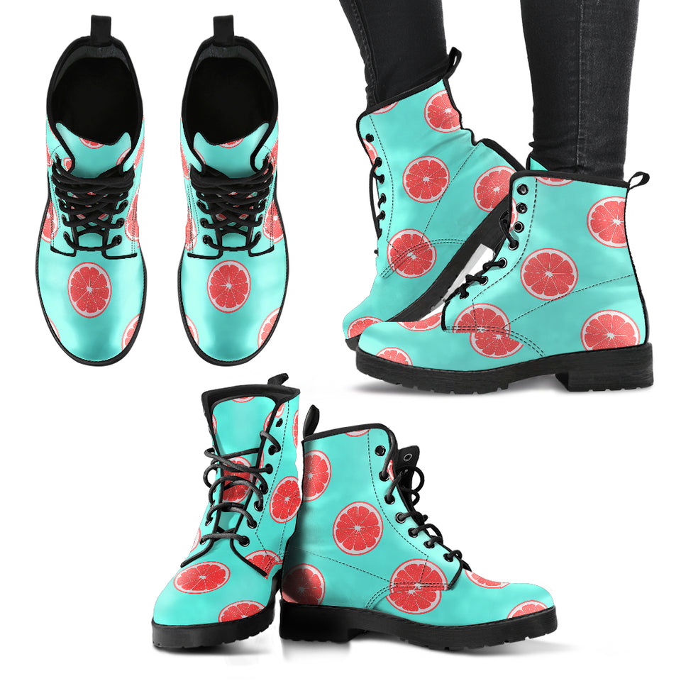 Grapefruit Green Background Leather Boots